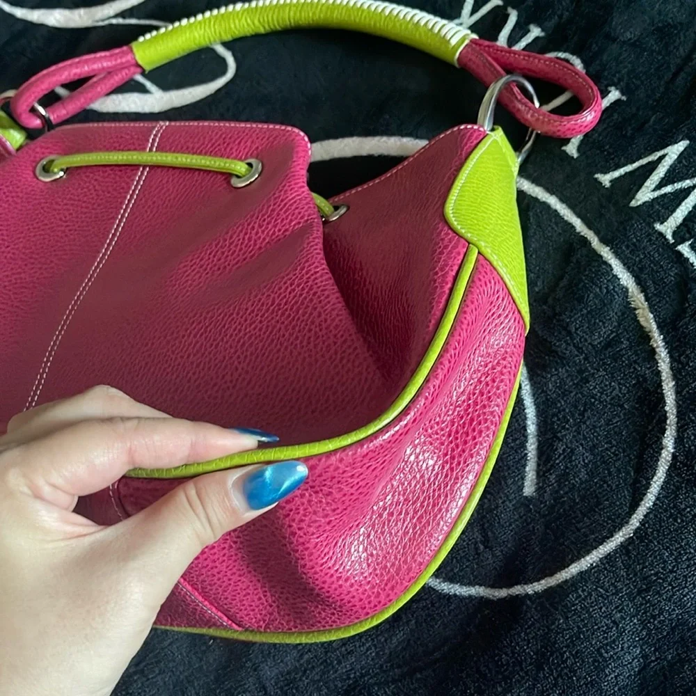 Pink pebble genuine leather shoulder bag